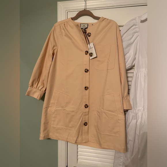 Tuckernuck Tan Stone Blake Long Sleeve Button Down Minimalist Mini Dress - Picture 3 of 6
